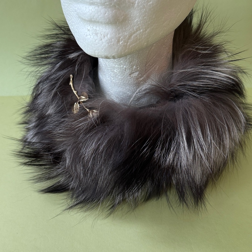 Vintage Silver Fox Fur Scarf in Black and Gray